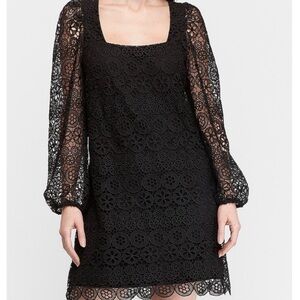 NWT Express Black Lace Crochet Long Sleeve Babydoll Dress Womens size L